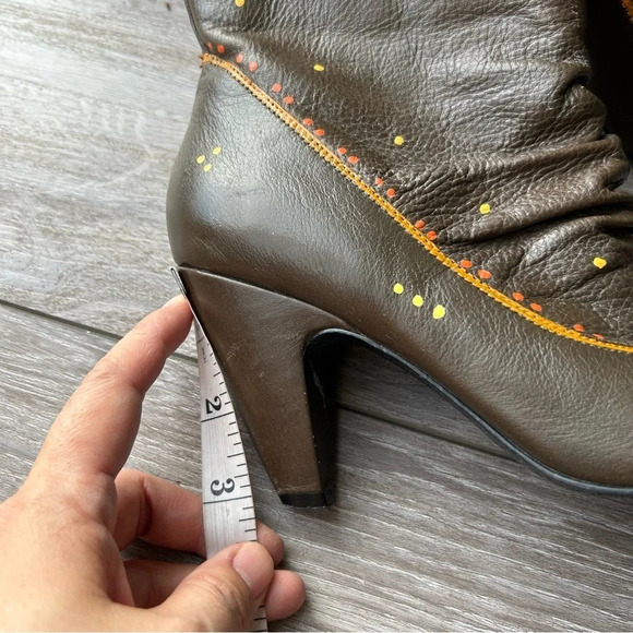 Roberto Vianni Brown Leather Printed Heeled Slouchy Ankle  Boots - Picture 12 of 15